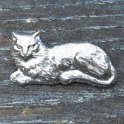 Cat Brooch (Lying Design), Handcast Pewter, Polished Finish