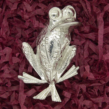 Frog Brooch (Sitting Frog), Handcast Pewter Brooch, Polished Finish