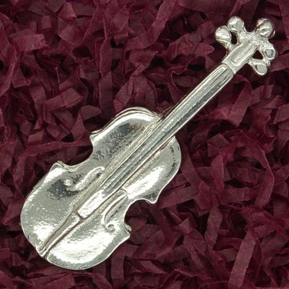 Violin Brooch, Handcast Pewter, Polished Finish