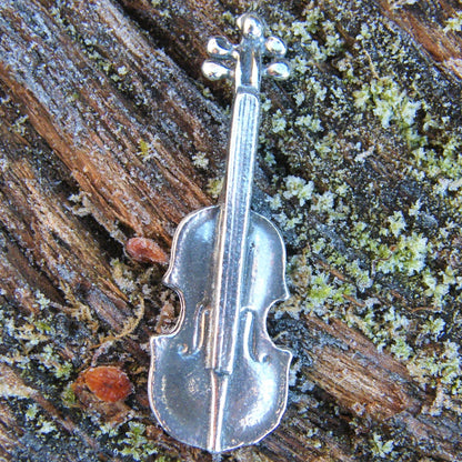 Violin Brooch, Handcast Pewter, Polished Finish