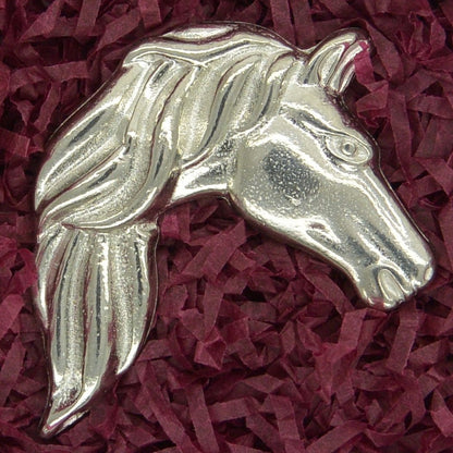 Horse Head Brooch, Handcast Pewter, Polished Finish