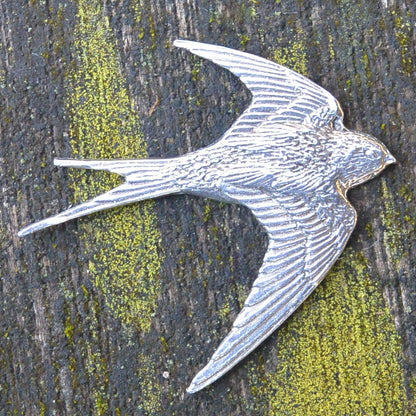 Swallow Brooch, Handcast Pewter, Polished Finish