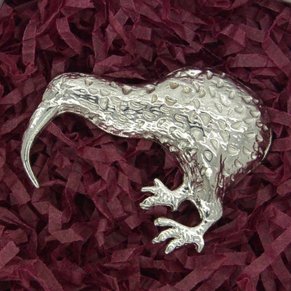 Kiwi Brooch, Handcast Pewter, Polished Finish
