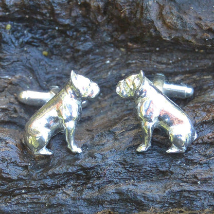 French Bulldog Cufflinks, Handcast Pewter, Polished Finish