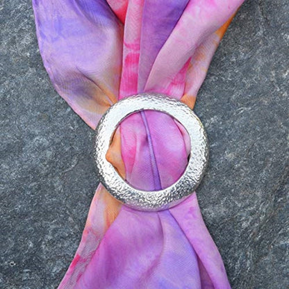 Hammered Circle Scarf Ring, Handcast Pewter, Polished Finish