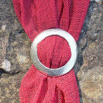 Hammered Circle Scarf Ring, Handcast Pewter, Polished Finish