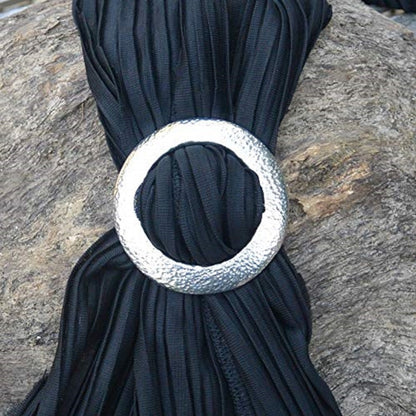 Hammered Circle Scarf Ring, Handcast Pewter, Polished Finish