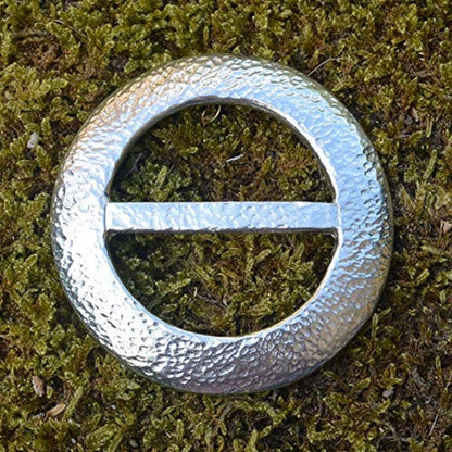 Hammered Circle Scarf Ring, Handcast Pewter, Polished Finish
