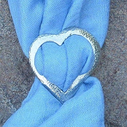 Hammered Heart Scarf Ring, Handcast Pewter, Polished Finish