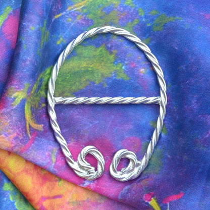 Twisted Scarf Ring, Handcast Pewter Circle, Polished Finish