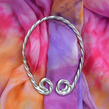 Twisted Scarf Ring, Handcast Pewter Circle, Polished Finish