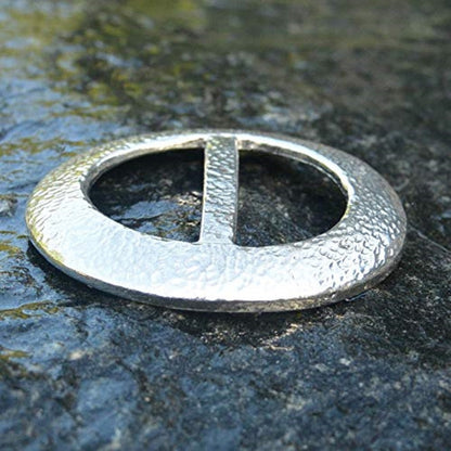 Hammered Circle Scarf Ring, Handcast Pewter, Polished Finish