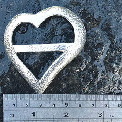 Hammered Heart Scarf Ring, Handcast Pewter, Polished Finish