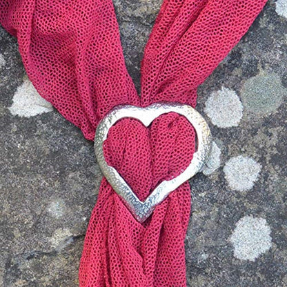 Hammered Heart Scarf Ring, Handcast Pewter, Polished Finish