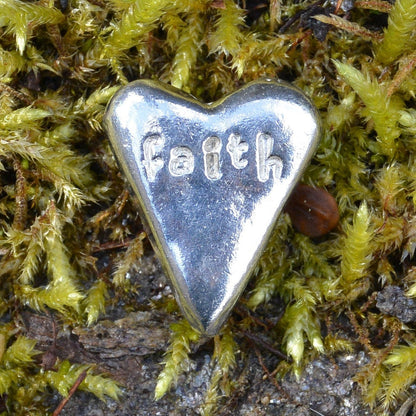 Religious Token, Faith, Heart, Pocket Token, Handmade, in Fine Pewter, by William Sturt, Sent In Pretty Organza Bag