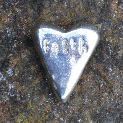 Religious Token, Faith, Heart, Pocket Token, Handmade, in Fine Pewter, by William Sturt, Sent In Pretty Organza Bag