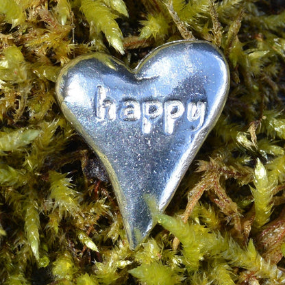 Happy, Heart Token, Heart Pocket Token, Handmade, in Fine Pewter, by William Sturt, Sent In Pretty Organza Bag