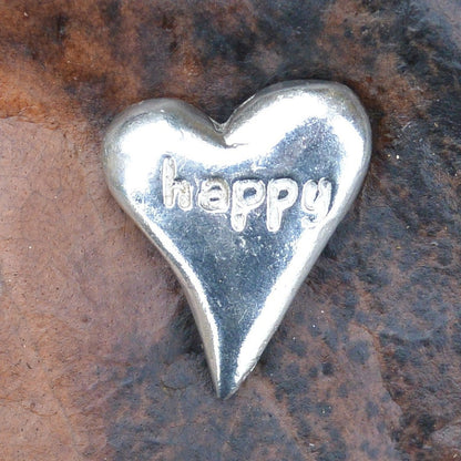 Happy, Heart Token, Heart Pocket Token, Handmade, in Fine Pewter, by William Sturt, Sent In Pretty Organza Bag