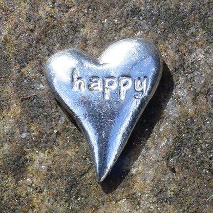 Happy, Heart Token, Heart Pocket Token, Handmade, in Fine Pewter, by William Sturt, Sent In Pretty Organza Bag