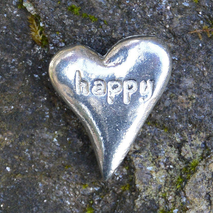 Happy, Heart Token, Heart Pocket Token, Handmade, in Fine Pewter, by William Sturt, Sent In Pretty Organza Bag