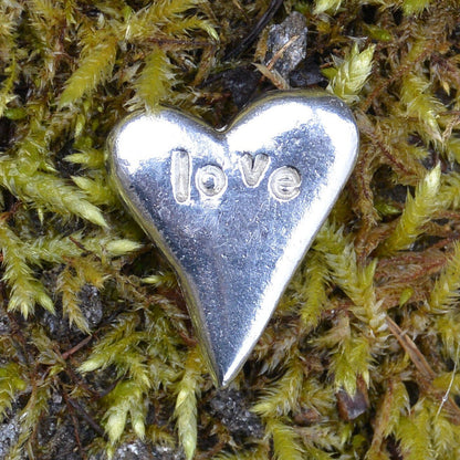 Love, Pocket Pebble, Pewter Pebble Love, Heart, Lucky Charm Token, Heart Pocket Token, Handmade, in Fine Pewter, by William Sturt