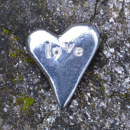 Love, Pocket Pebble, Pewter Pebble Love, Heart, Lucky Charm Token, Heart Pocket Token, Handmade, in Fine Pewter, by William Sturt