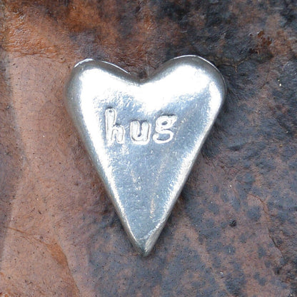 Hug, Heart Token, Heart Pocket Token, Handmade, in Fine Pewter, by William Sturt, Sent In Pretty Organza Bag