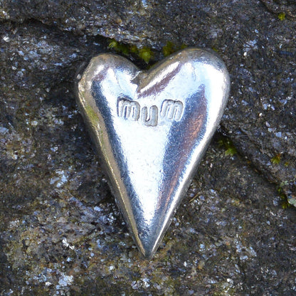 Mum, Heart Token, Heart Pocket Token, Handmade, in Fine Pewter, by William Sturt, Sent In Pretty Organza Bag
