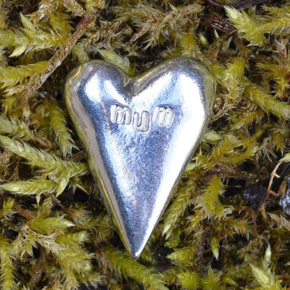 Mum, Heart Token, Heart Pocket Token, Handmade, in Fine Pewter, by William Sturt, Sent In Pretty Organza Bag