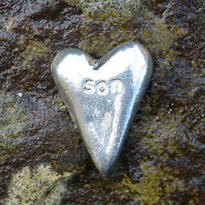 Son, Heart Token, Heart Pocket Token, Handmade, in Fine Pewter, by William Sturt, Sent In Pretty Organza Bag