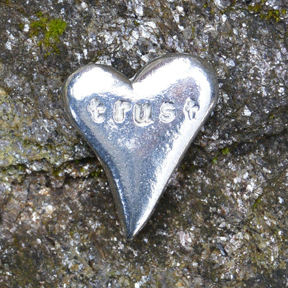 Trust, Heart Token, Heart Pocket Token, Handmade, in Fine Pewter, by William Sturt, Sent In Pretty Organza Bag