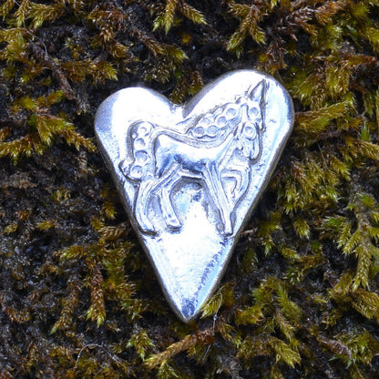 Unicorn Pocket Token, Heart Pocket Token, Handmade in Fine Pewter, by William Sturt, Sent In Pretty Organza Bag