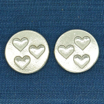 Three Heart Cufflinks, Handcast Pewter Cufflinks, Polished Finish