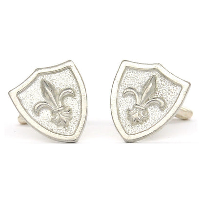 Shield Fleur-de-Lys Cufflinks, Handcast Pewter, Polished Finish