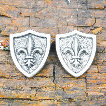 Shield Fleur-de-Lys Cufflinks, Handcast Pewter, Polished Finish