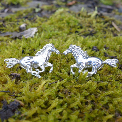 Galloping Horse Cufflinks, Handcast Pewter Cufflinks, Polished Finish