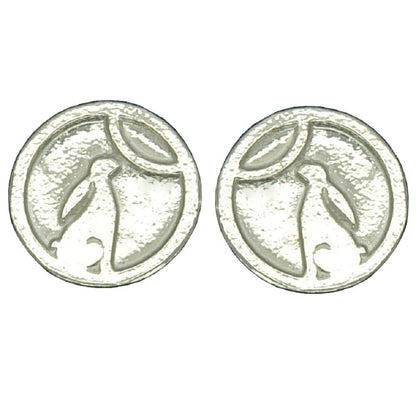 Moon Gazing Hare Cufflinks (Round Design), Handcast Pewter Cufflinks, Polished Finish