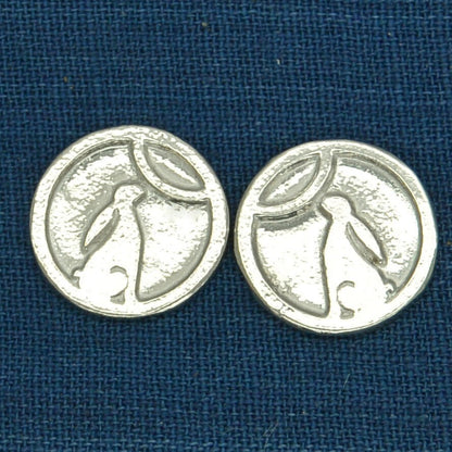 Moon Gazing Hare Cufflinks (Round Design), Handcast Pewter Cufflinks, Polished Finish