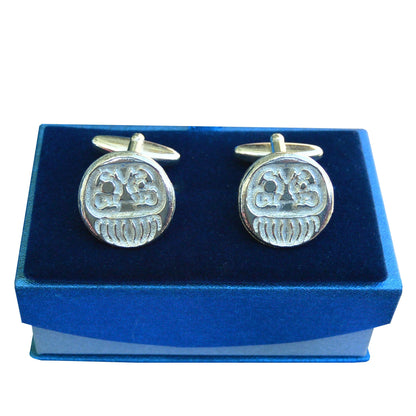 Daruma Cufflinks, Handcast Pewter Cufflinks, Polished Finish