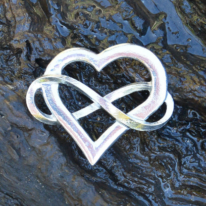 Infinity Heart Brooch, Handcast Pewter, Polished Finish