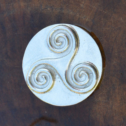Triskele Brooch, Round, Handcast Pewter, Polished Finish