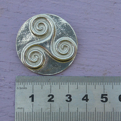 Triskele Brooch, Round, Handcast Pewter, Polished Finish