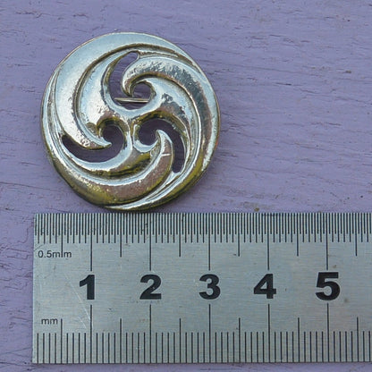 Triskele Brooch (Rounded Design), Handcast Pewter, Polished Finish
