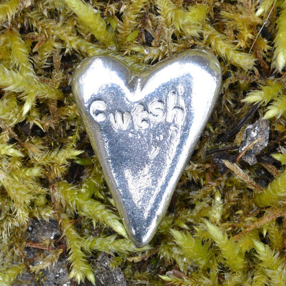 Welsh Token, Cwtsh, Heart Pocket Token, Handmade, in Fine Pewter, by William Sturt, Sent In Pretty Organza Bag