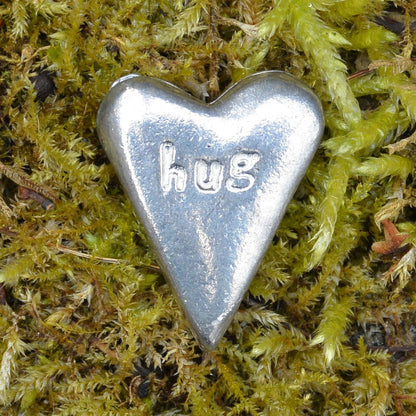 Hug, Heart Token, Heart Pocket Token, Handmade, in Fine Pewter, by William Sturt, Sent In Pretty Organza Bag