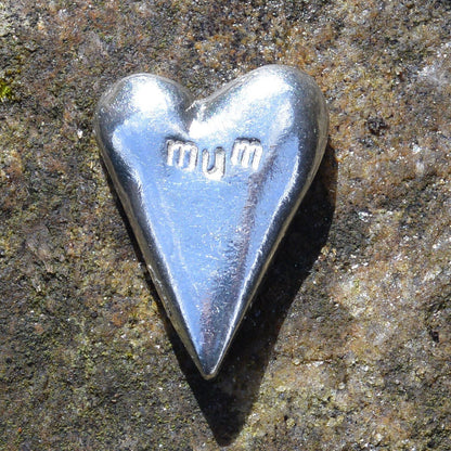 Mum, Heart Token, Heart Pocket Token, Handmade, in Fine Pewter, by William Sturt, Sent In Pretty Organza Bag