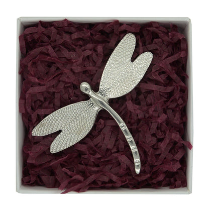 Dragonfly Scarf Ring (Textured Wing Design), Handcast Pewter, Polished Finish
