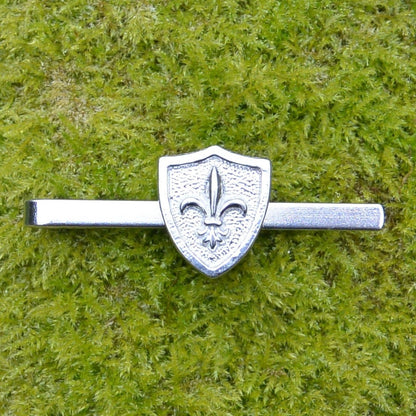 Shield Fleur-de-Lys Tie Clip, Handcast Pewter with a Highly Polished Finish