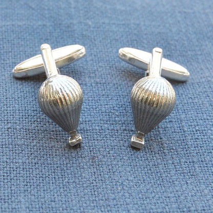 Hot Air Balloon Cufflinks, Handcast Pewter Cufflinks, Polished Finish