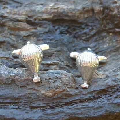 Hot Air Balloon Cufflinks, Handcast Pewter Cufflinks, Polished Finish